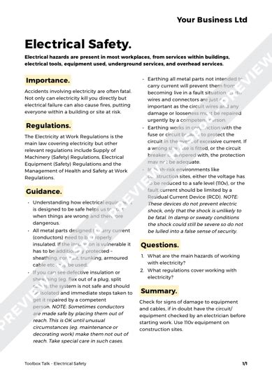 electrical toolbox talks printable